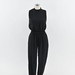 GILLI Jumpsuit Womens Size S Black‎ Sleeveless Mock Neck Drawstring Waist Jogger